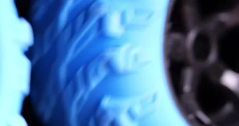 Remote Controlled Car Driving Past Camera Blue Tread Wheels Focus Gearbox Stock Footage 321807886