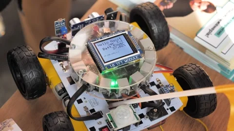 A remote controlled crawler robot with display Stock Footage 297549451