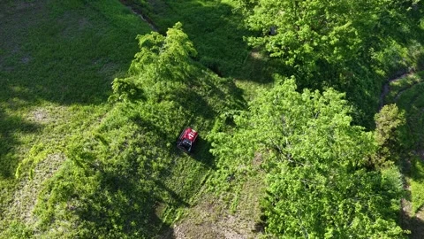 Remote Controlled Mower Cutting Vegetation on Mountain Slope Stock Footage 336562682
