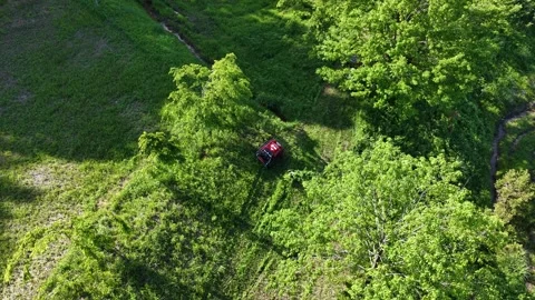 Remote Controlled Mower Traversing Steep Hillside in Japan Stock Footage 336562665