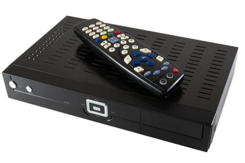 Remote controller and Receiver for Satellite and IP TV (STB) isolated on whit Stock Photos