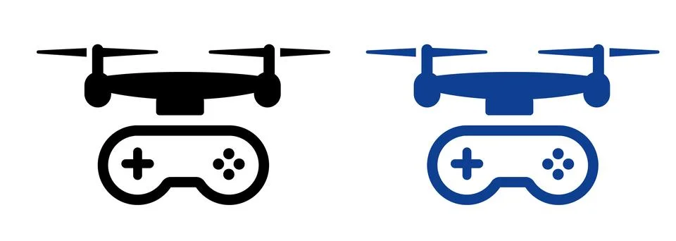 Remote controller for drone icon set black and blue color simple unmanned aer Stock Illustration