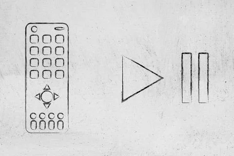Remote controller next to pase and play icons Illustrazione stock