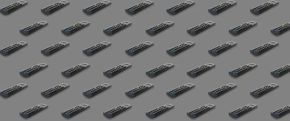 Remote controller pattern on grey background. Collage design Stock Photos