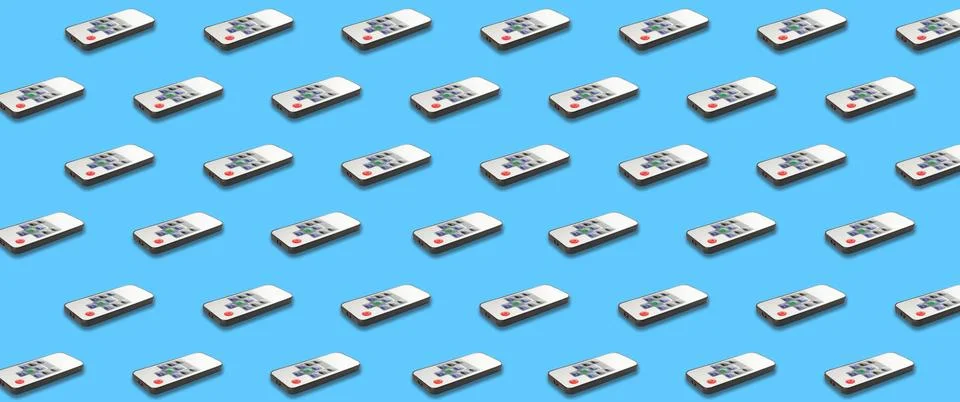 Remote controller pattern on light blue background. Collage design Stock Photos
