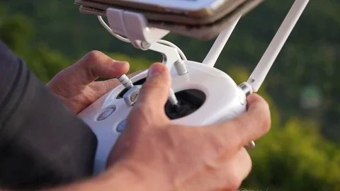 Remote Controller of Quadcopter in Male Hands Close Up Stock Footage 74344467