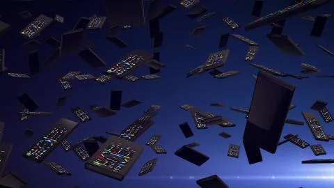 Remote controllers falling down. Stock Illustration