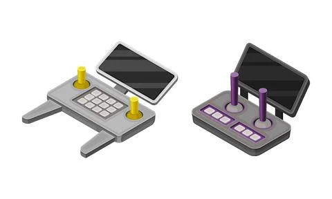 Remote controls for flying copter. Drones radio controllers modern devices Stock Illustration