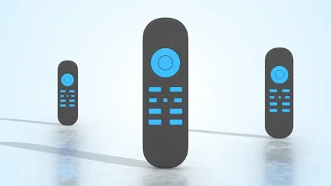 Remote Controls on a Light Reflective Floor. Stylized Remote Controllers 3D. 4K Stock Footage 308254228