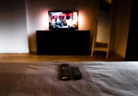 Remote Controls for Smart TV, DVB-T2, Android TV Box, Satellite, HDTV Stock Photos