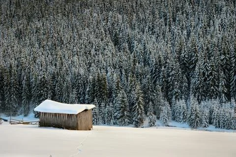 Remote cottage in the mountains Stock Photos