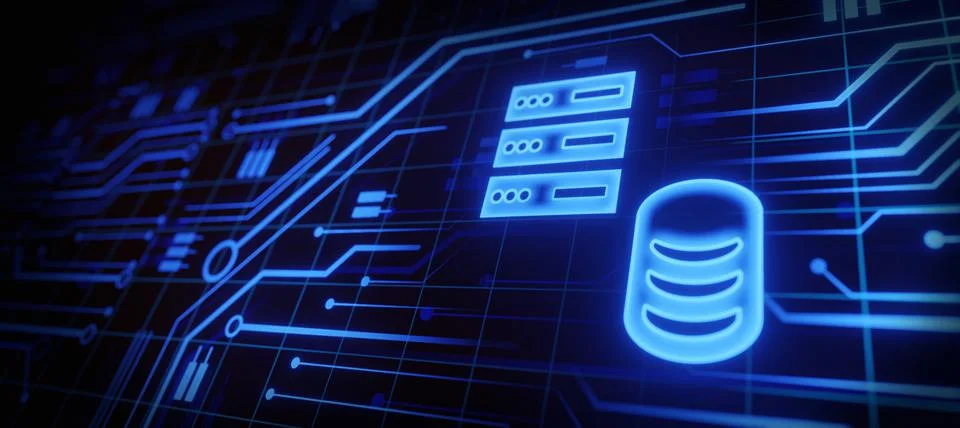 Remote data storage, cloud computing, network data server and computer techno Stock Illustration