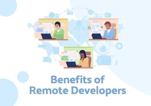 Remote developers benefits flat vector banner template Stock Illustration