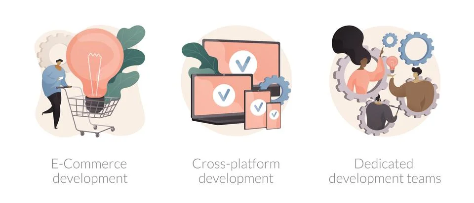 Remote developers team abstract concept vector illustrations. Stock Illustration