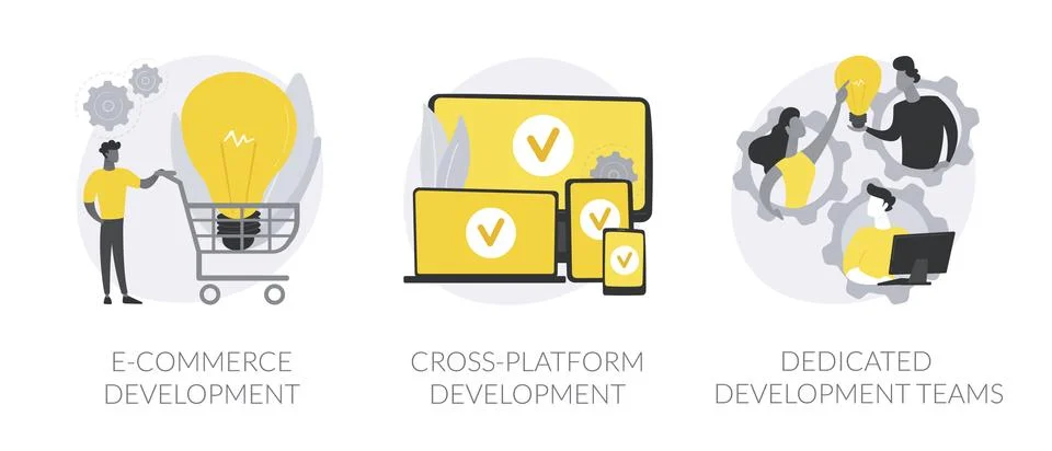 Remote developers team abstract concept vector illustrations. Stock Illustration