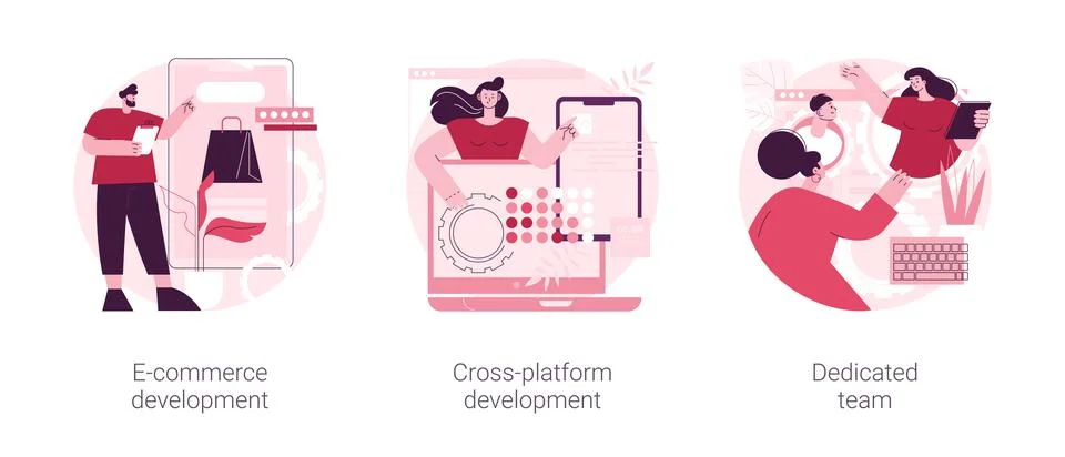 Remote developers team abstract concept vector illustrations. Stock Illustration