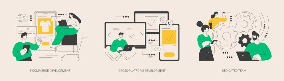 Remote developers team abstract concept vector illustrations. Stock Illustration