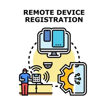 Remote device registration process for configuring connected devices Stock Illustration
