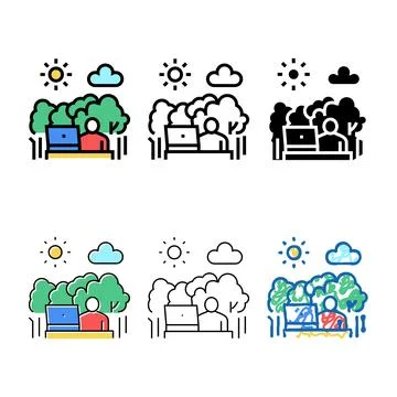 Remote diversity work on nature color icon vector Stock Illustration