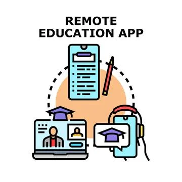 Remote education app concept with online learning and video conferencing Stock Illustration