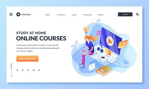 Remote education, online courses, studying at home. Woman sits on laptop, rea 스톡 일러스트