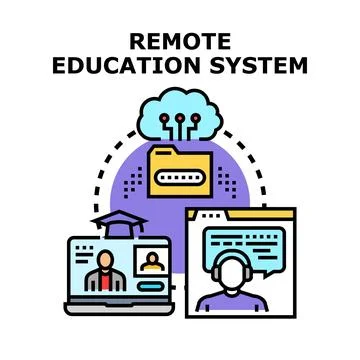 Remote education system accessing online learning content Illustrazione stock
