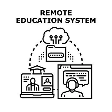 Remote education system accessing online learning content Stock Illustration