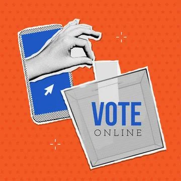 Remote electronic voting banner. 20024 Online elections. Vector halftone collage Illustrazione stock