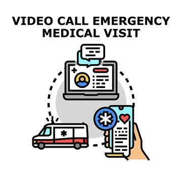 Remote emergency medical visit creating online video calling Stock Illustration