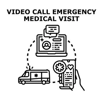 Remote emergency medical visit creating online video calling Stock Illustration