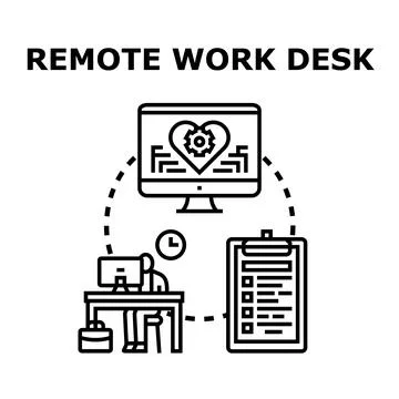 Remote employee working on computer managing tasks Stock Illustration