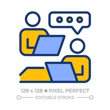 Remote employees communication pixel perfect line color icon Stock-Illustration