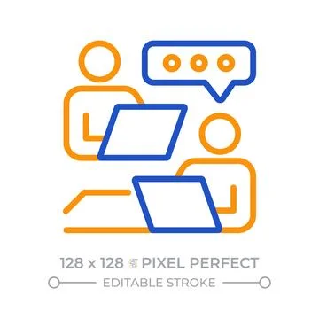 Remote employees communication pixel perfect two color line icon Stock Illustration