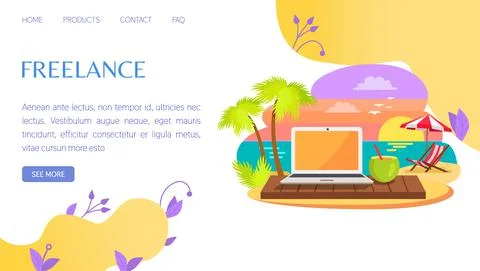 Remote freelance for effective time management. Website for works on computer Illustrazione stock