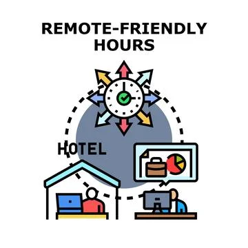 Remote friendly hours managing business time flexibility Stock-Illustration