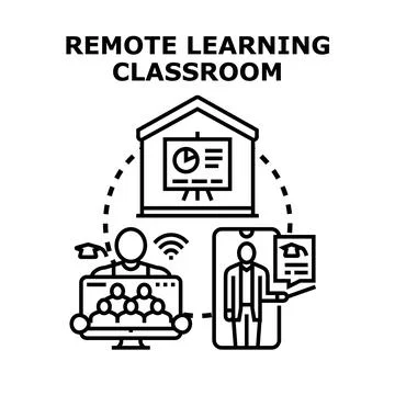 Remote global learning classroom connecting students digitally Stock Illustration