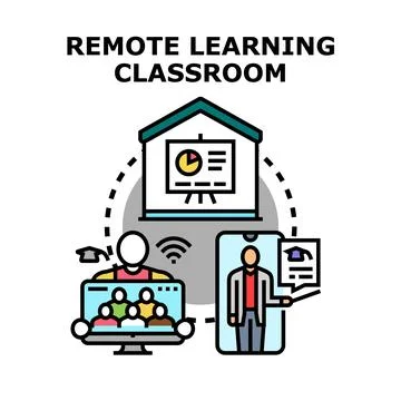 Remote global learning classroom connecting students digitally Stock Illustration