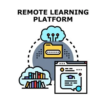 Remote global learning platform providing online education resources Stock Illustration