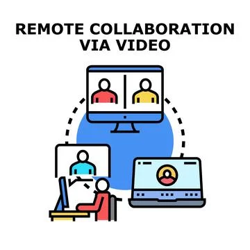 Remote global team collaborating via video conferencing Stock Illustration