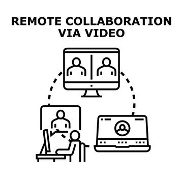 Remote global team collaborating via video conferencing Illustrazione stock