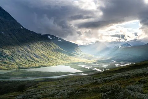 Remote harsh arctic landscape in rough weather in Sarek national park, Swedish Stock Photos