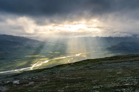 Remote harsh arctic landscape in rough weather in Sarek national park, Swedish Stock Photos