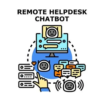 Remote helpdesk chatbot system providing digital customer support Stockillustratie