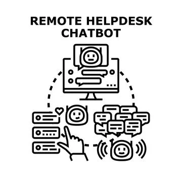 Remote helpdesk chatbot system providing digital customer support Stock Illustration