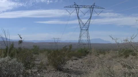 Remote High Voltage Desert Electric Power Transmission Lines Video stock 10722876