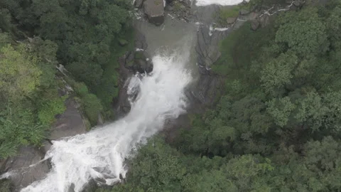 Remote Highlands Waterfall, Ramboda Falls in Sri Lanka, D-Log M Flat Color Stock Footage 317995658
