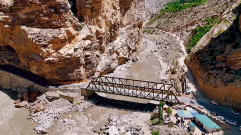 Remote Himalayan Bridge Connecting Kinnaur and Spiti Video stock 329324576