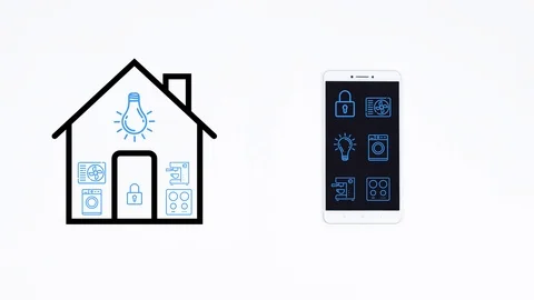 Remote home control system on a digital tablet or phoneI. IOT. 4k. Stop Motion. Video stock 87166221