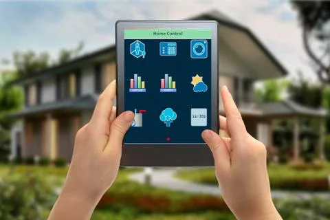 Remote home control system on a digital tablet Foto stock