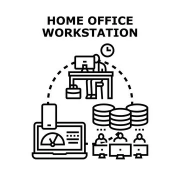 Remote home office workstation connecting freelancers and digital business Stock Illustration